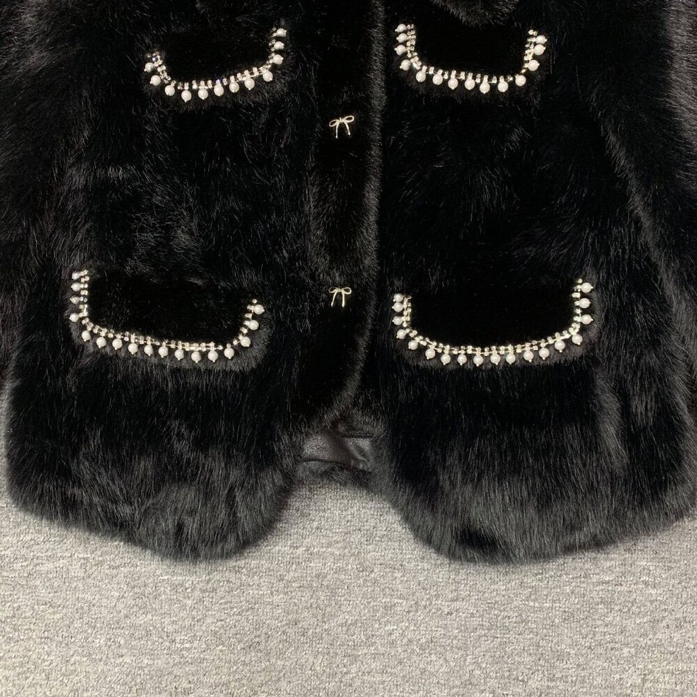 Fur coat with rhinestone trim and bow accents - Picture 2 of 5